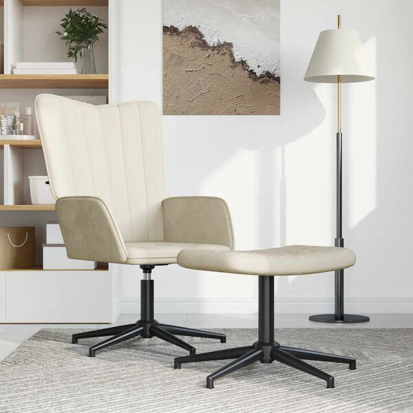 vidaXL Stolica za opu&scaron;tanje s osloncem za noge krem bijela bar&scaron;unasta