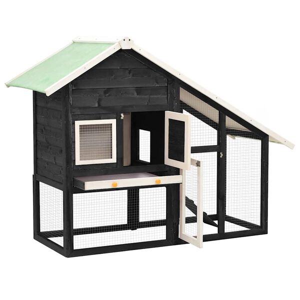 vidaXL Kavez za zečeve sivo-bijeli 140 x 63 x 120 cm masivna jelovina