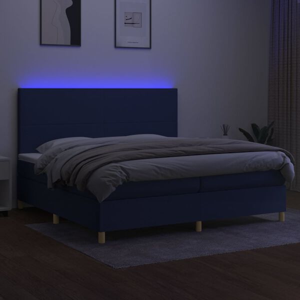 vidaXL Krevet box spring s madracem LED plavi 200x200 cm od tkanine
