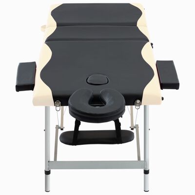 vidaXL Sklopivi stol za masažu s 3 zone aluminijski crni i bež