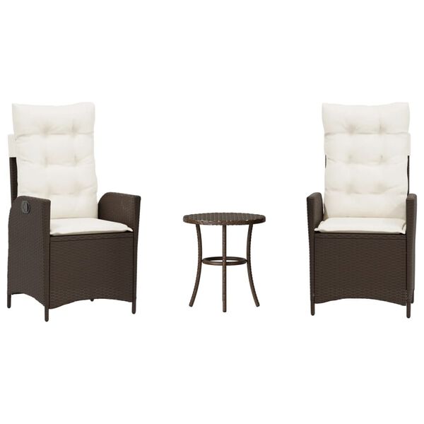 vidaXL 3-dijelni bistro set s jastucima smeđi od poliratana