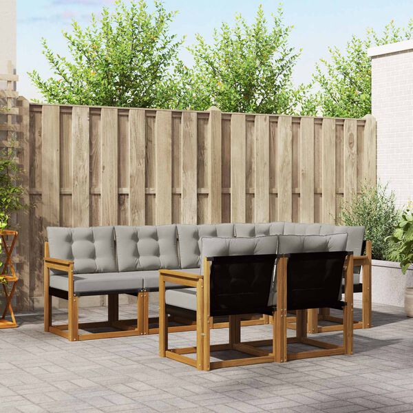 vidaXL Set vanjskih sofa s jastukom 7 pcs Prirodna i svijetlo siva