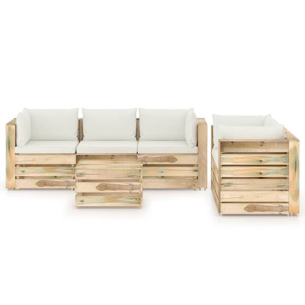 vidaXL 6-dijelna vrtna garnitura s jastucima zeleno impregnirano drvo