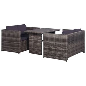 vidaXL 3-dijelni bistro set od poliratana s jastucima sivi