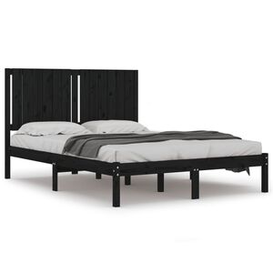 vidaXL Okvir za krevet od masivne borovine crni 140 x 190 cm