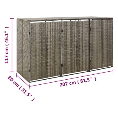 vidaXL Spremište za 3 kante za smeće sivo 207 x 80 x 117 cm poliratan