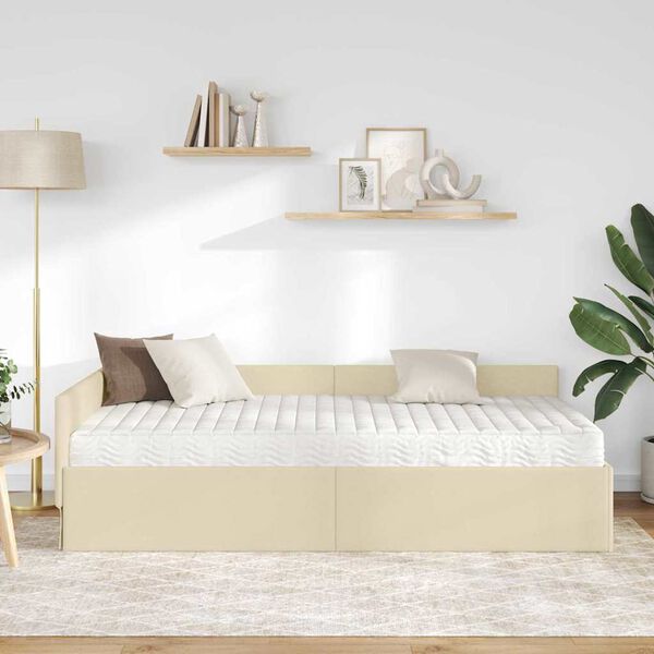 vidaXL Kutni krevetni okvir s madracem Ostalo 2 pcs Krema tkanina