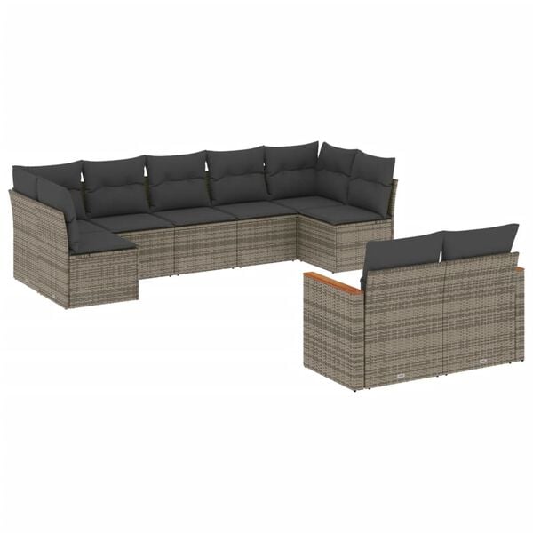 vidaXL 9-dijelni set vrtnih sofa od poliratana s jastucima sivi