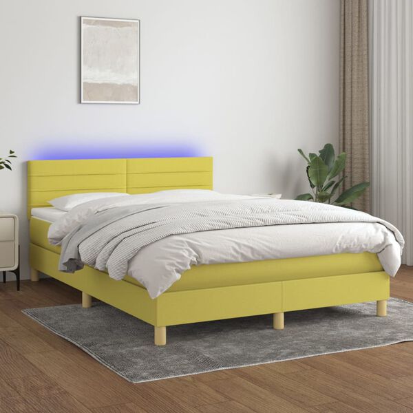 vidaXL Krevet box spring s madracem LED zeleni 140x190 cm od tkanine