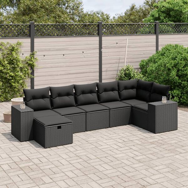 vidaXL 7-dijelni set vrtnih sofa od poliratana s jastucima crni