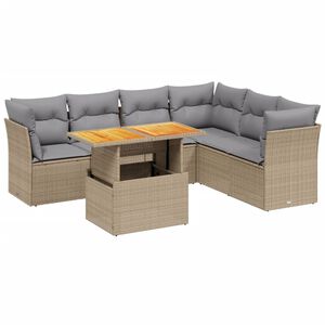 vidaXL 7-dijelni set vrtnih sofa od poliratana s jastucima bež