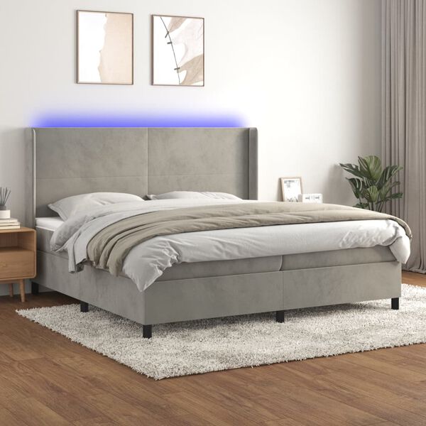 vidaXL Krevet box spring s madracem LED svjetlosivi 200x200 cm bar&scaron;un