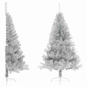 vidaXL Umjetna polovica božićnog drvca sa stalkom srebrna 120 cm PET