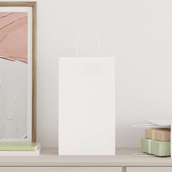 vidaXL Papirnate vrećice 250 kom s ručkama bijele 21x11x36 cm