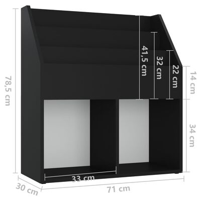 vidaXL Stalak za dječje časopise crni 71 x 30 x 78,5 cm od iverice