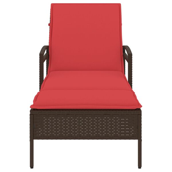 vidaXL Ležaljka za sunčanje s jastukom smeđa 63x200x81 cm poli ratan (samo za SAD)