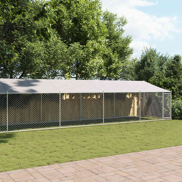 vidaXL Kavez za pse s krovom i vratima sivi 12x2x2 m pocinčani čelik