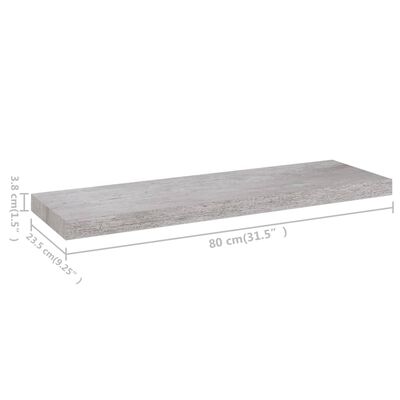 vidaXL Plutajuća zidna polica siva boja betona 80 x 23,5 x 3,8 cm MDF