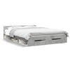 vidaXL Okvir kreveta s ladicama siva boja betona 135x190 cm drveni
