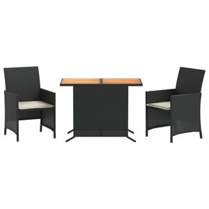 vidaXL 3-dijelni bistro set s jastucima crni od poliratana