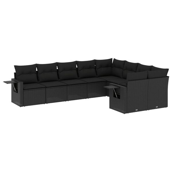 vidaXL 9-dijelni set vrtnih sofa s jastucima crni od poliratana