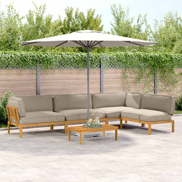 vidaXL Set sofe s jastukom 5 pcs Sivo-smeđa Čvrsto drvo akacije