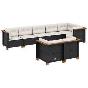 vidaXL 8-dijelni set vrtnih sofa od poliratana s jastucima crni