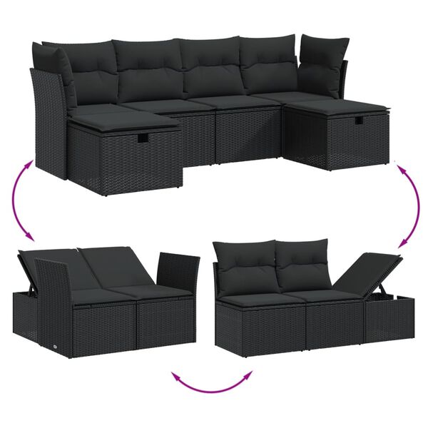 vidaXL 6-dijelni set vrtnih sofa s jastucima crni od poliratana