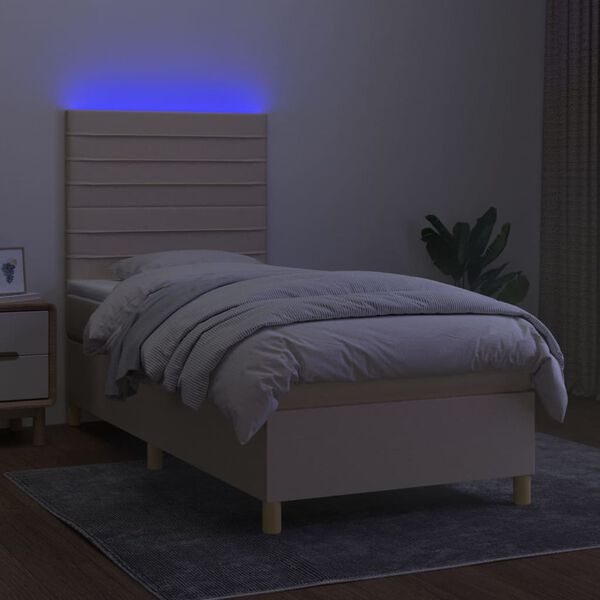 vidaXL Krevet box spring s madracem LED krem 90x200 cm od tkanine