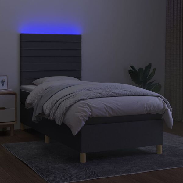 vidaXL Krevet box spring s madracem LED tamnosivi 80 x 200 cm tkanina