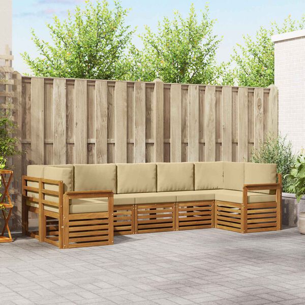 vidaXL Setovi sofa s jastukom 7 pcs Prirodna i bež Čvrsto drvo akacije