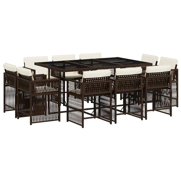 vidaXL 11-dijelni vrtni blagovaonski set s jastucima poliratan smeđi