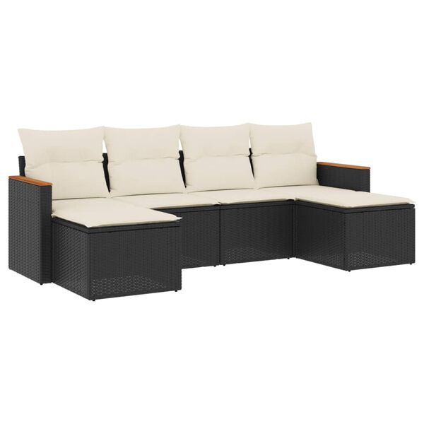 vidaXL 6-dijelni set vrtnih sofa s jastucima crni od poliratana
