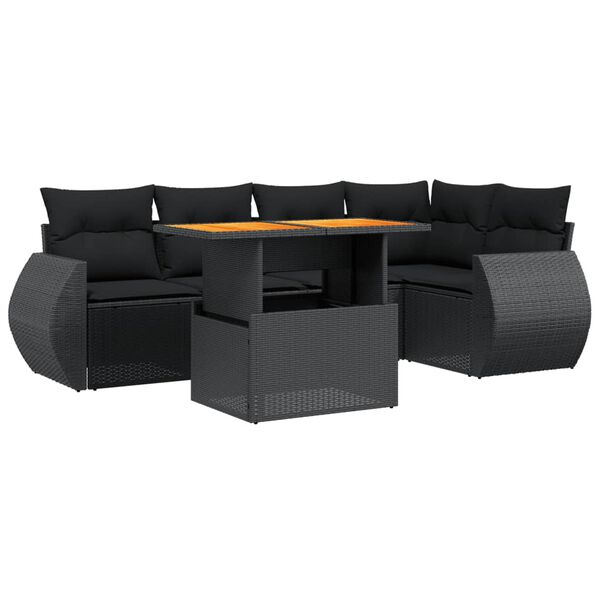 vidaXL 6-dijelni set vrtnih sofa s jastucima crni od poliratana