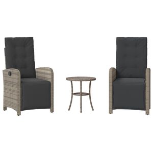 vidaXL 3-dijelni bistro set od poliratana s jastucima sivi