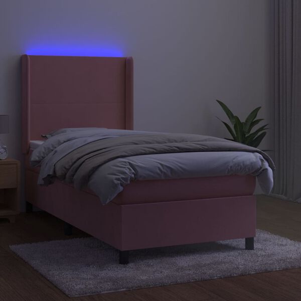 vidaXL Krevet box spring s madracem LED ružičasti 90x190 cm bar&scaron;unasti