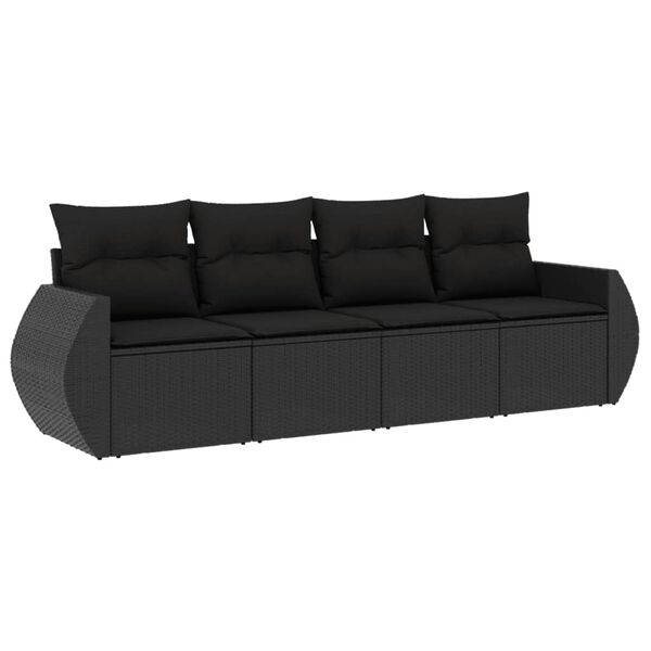 vidaXL 4-dijelni set vrtnih sofa od poliratana s jastucima crni