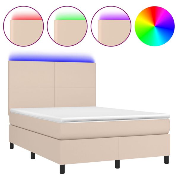 vidaXL Krevet box spring madrac LED cappuccino 140x200cm umjetna koža