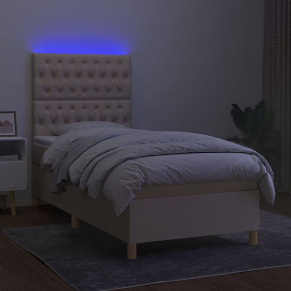 vidaXL Krevet box spring s madracem LED krem 90x190 cm od tkanine