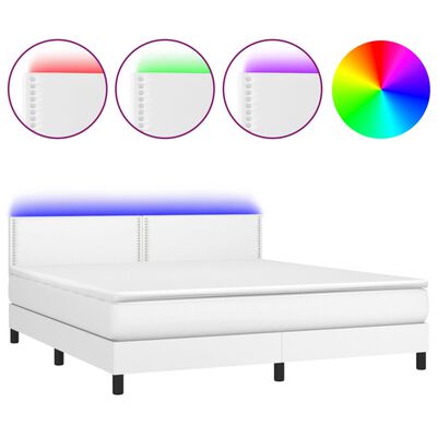 vidaXL Krevet box spring s madracem LED bijeli 180x200 cm umjetna koža