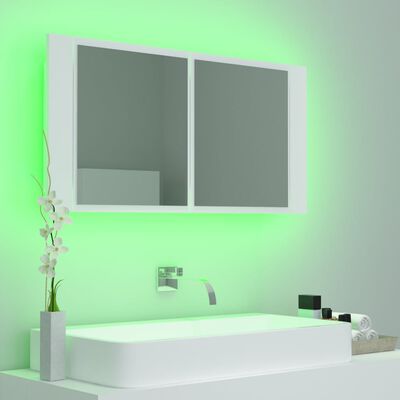 vidaXL LED kupaonski ormarić s ogledalom bijeli 90x12x45 cm akrilni
