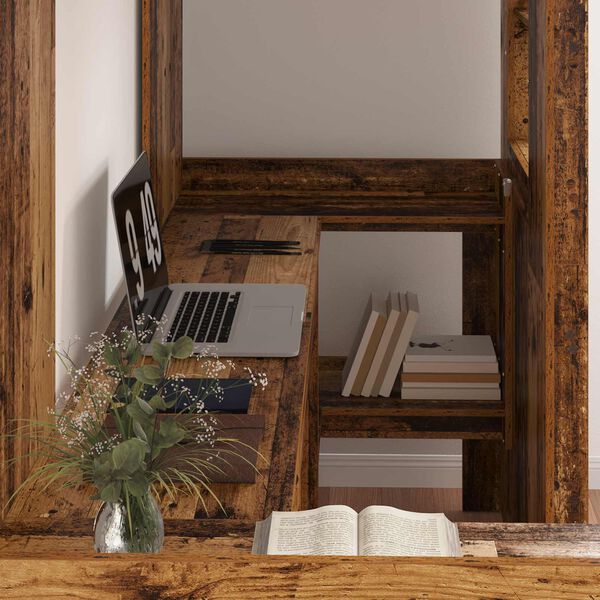 vidaXL Okvir kreveta na kat s stolom s pohranom Staro drvo 75 x 190 cm