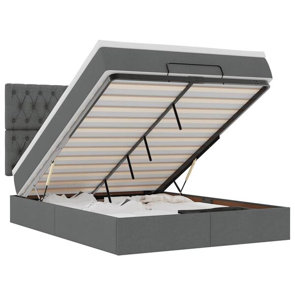 vidaXL Otomanski krevet s madracem i LED tamnosivi 140x190 cm tkanine