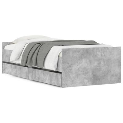 vidaXL Okvir kreveta s ladicama boja betona 75 x 190 cm za jednu osobu