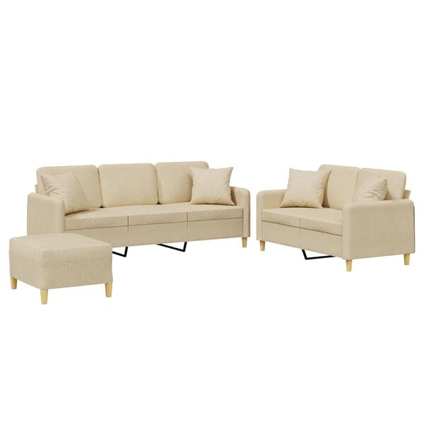vidaXL 3-dijelni set sofa s jastucima krem od mikrovlakana