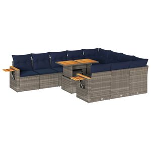 vidaXL 11-dijelni set vrtnih sofa poliratan i bagrem s jastucima sivi