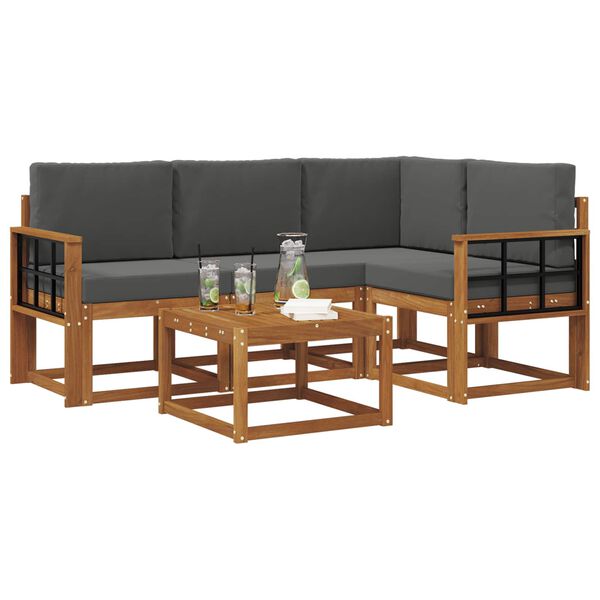 vidaXL Set vanjskih sofa s jastukom 5 pcs Prirodna i antracit