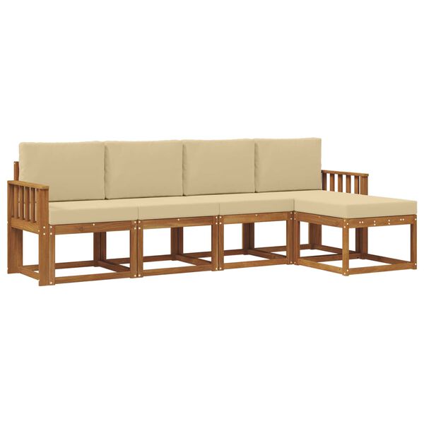 vidaXL Set vanjskih sofa 5 pcs Prirodna i bež Čvrsto drvo akacije