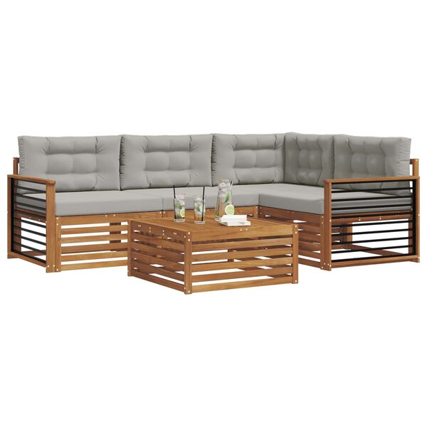 vidaXL Set vanjskih sofa s jastukom 5 pcs Prirodna i svijetlo siva
