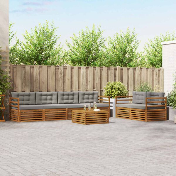 vidaXL Set vanjskih sofa s jastukom 7 pcs Prirodna i svijetlo siva